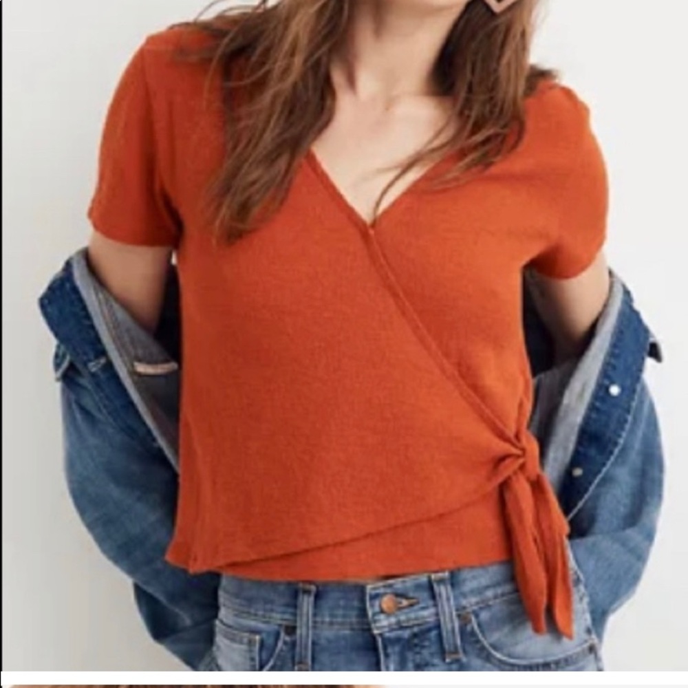 Burnt orange wrap short sleeve top xs